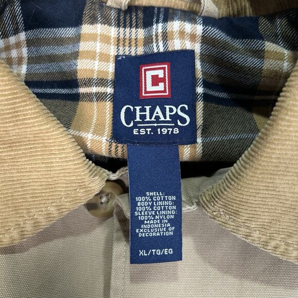 VTG Chaps Chore Coat Beige Flannel Lined Canvas Barn Jacket Men's Size XL - Picture 3 of 7